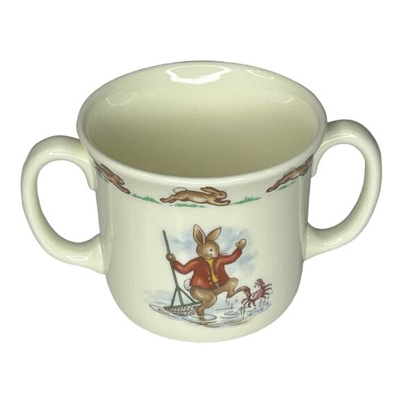 Royal Doulton BUNNYKINS MUG Double Handle Kids Cup Bunny Fishing Boat Crab NWOT - Picture 3 of 9